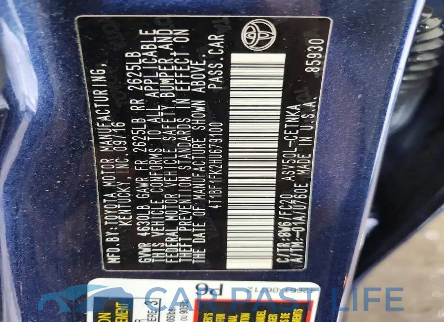 4T1BF1FK2HU679100# 12