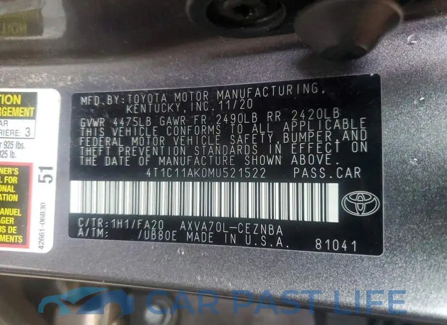 4T1C11AK0MU521522# 12