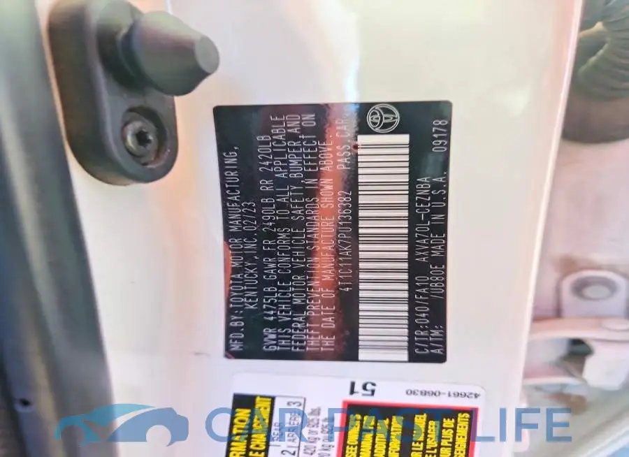 4T1C11AK7PU136382# 12