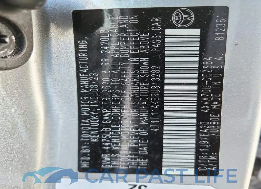 4T1T11AK6RU843282# 12