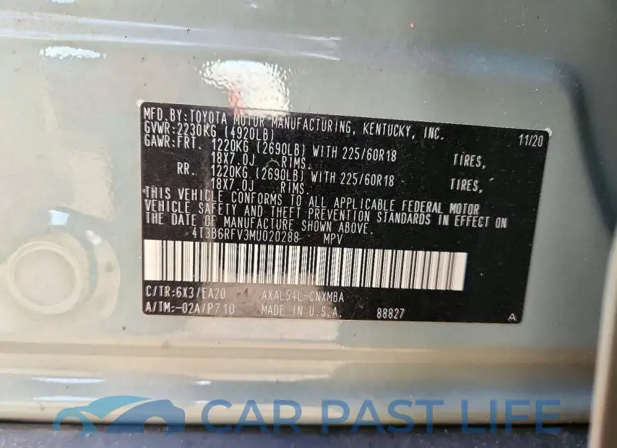 4T3B6RFV3MU020288# 13