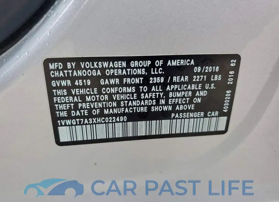1VWGT7A3XHC022490# 12