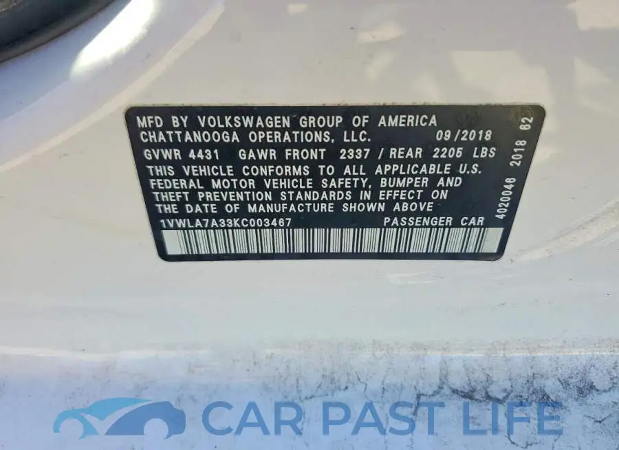 1VWLA7A33KC003467# 12