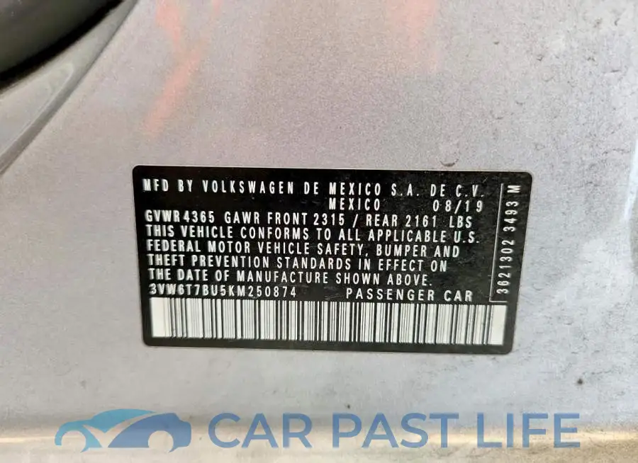 3VW6T7BU5KM250874# 12