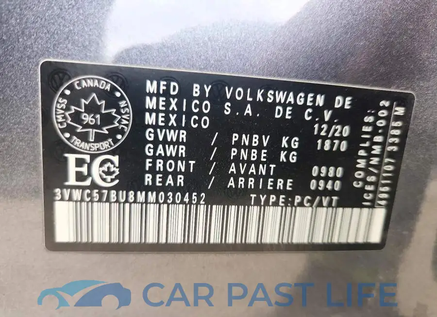 3VWC57BU8MM030452# 12