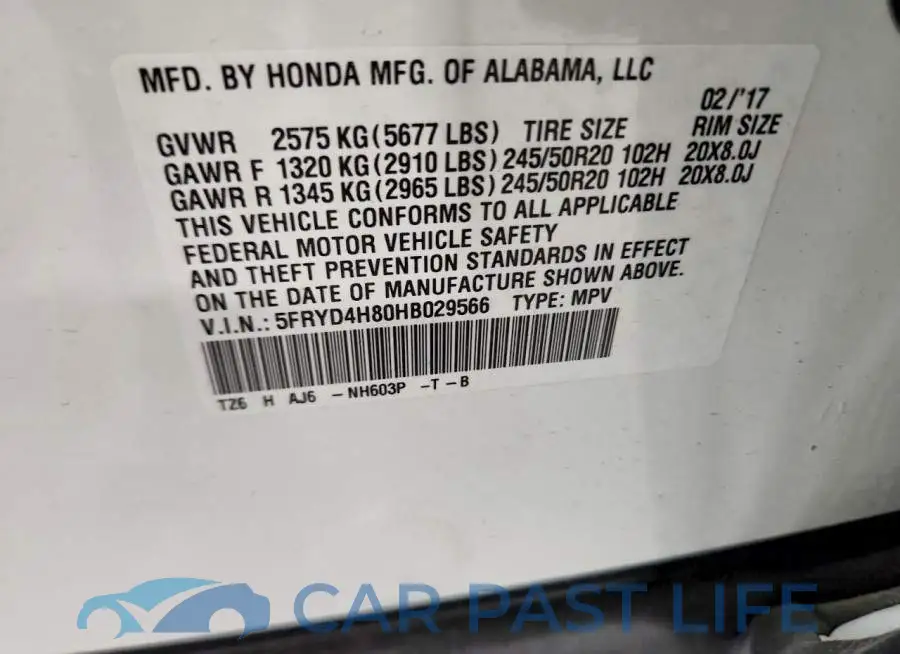 5FRYD4H80HB029566# 13