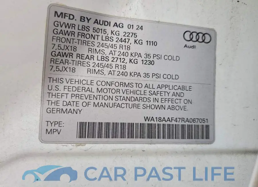 WA18AAF47RA067051# 12