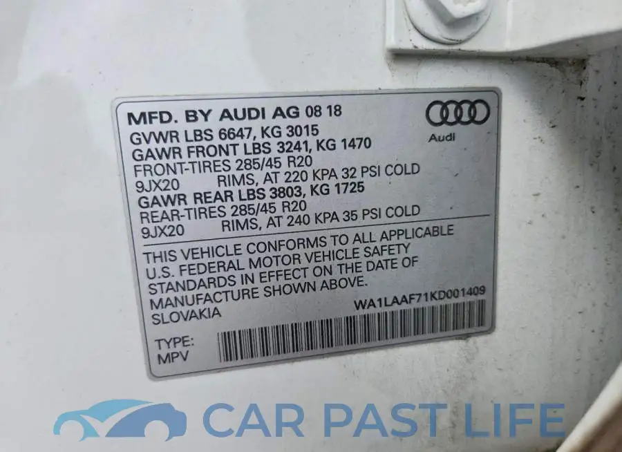 WA1LAAF71KD001409# 13