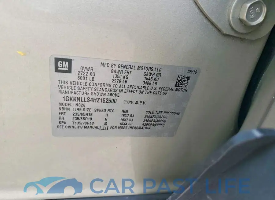 1GKKNLLS4HZ152500# 13
