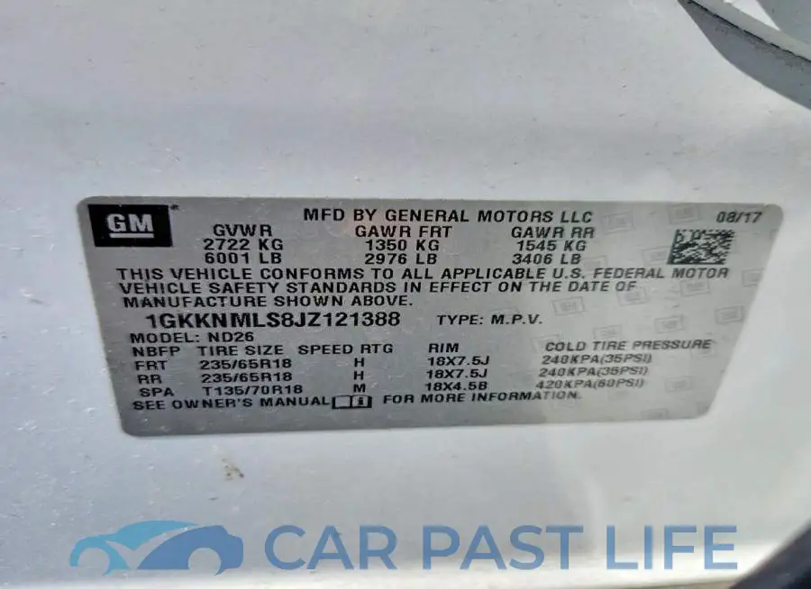 1GKKNMLS8JZ121388# 13