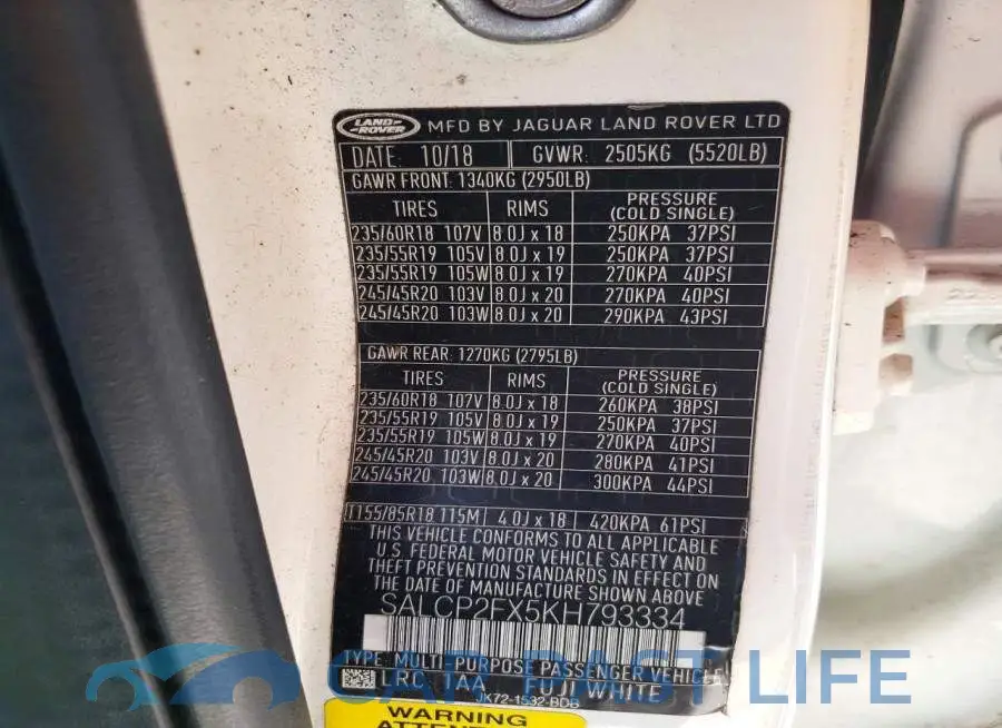 SALCP2FX5KH793334# 12