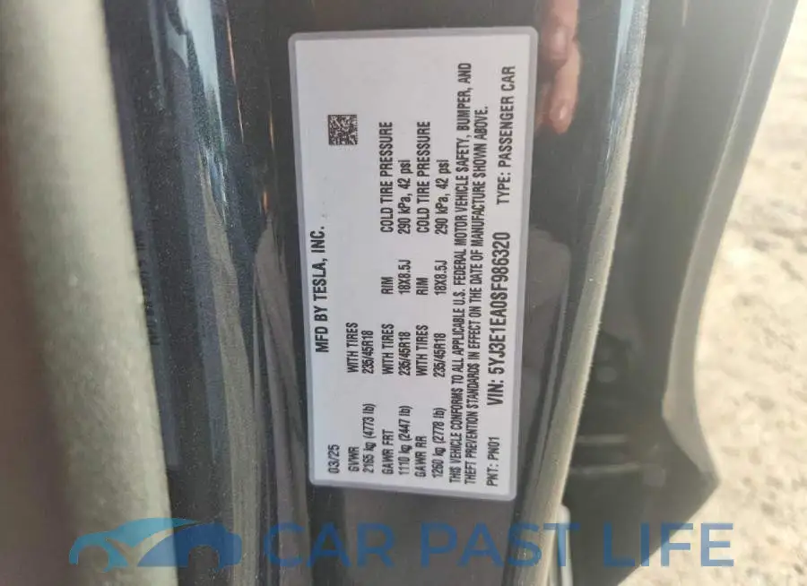 5YJ3E1EA0SF986320# 12