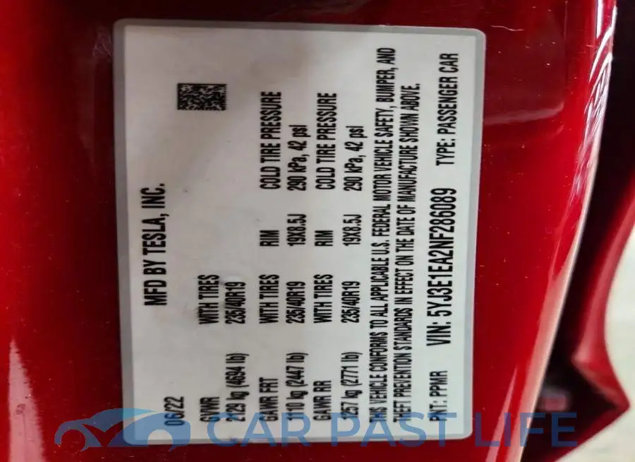 5YJ3E1EA2NF286089# 12