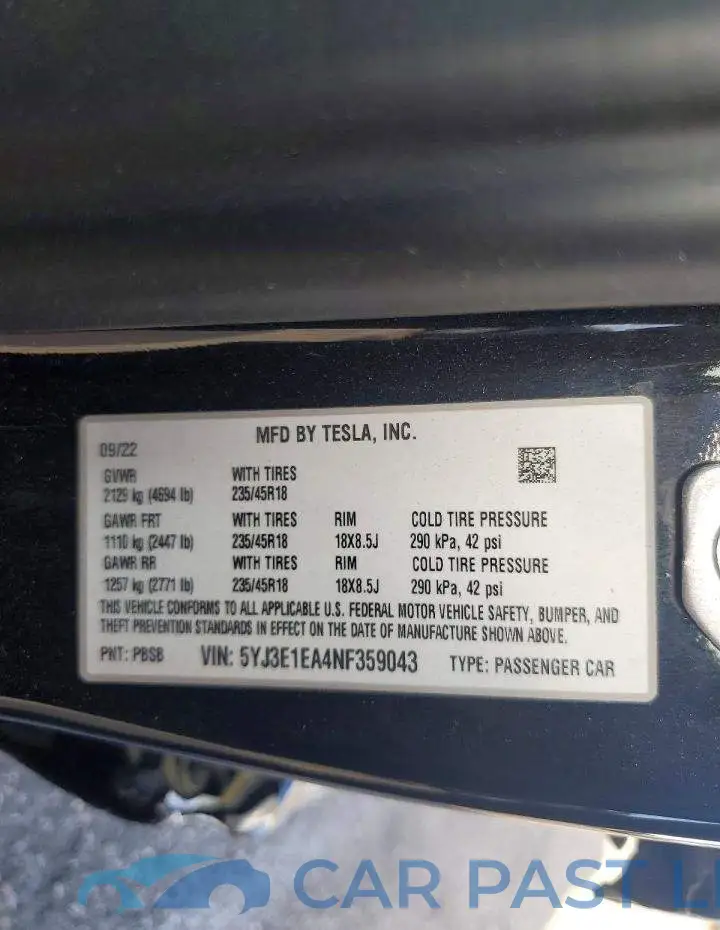 5YJ3E1EA4NF359043# 12