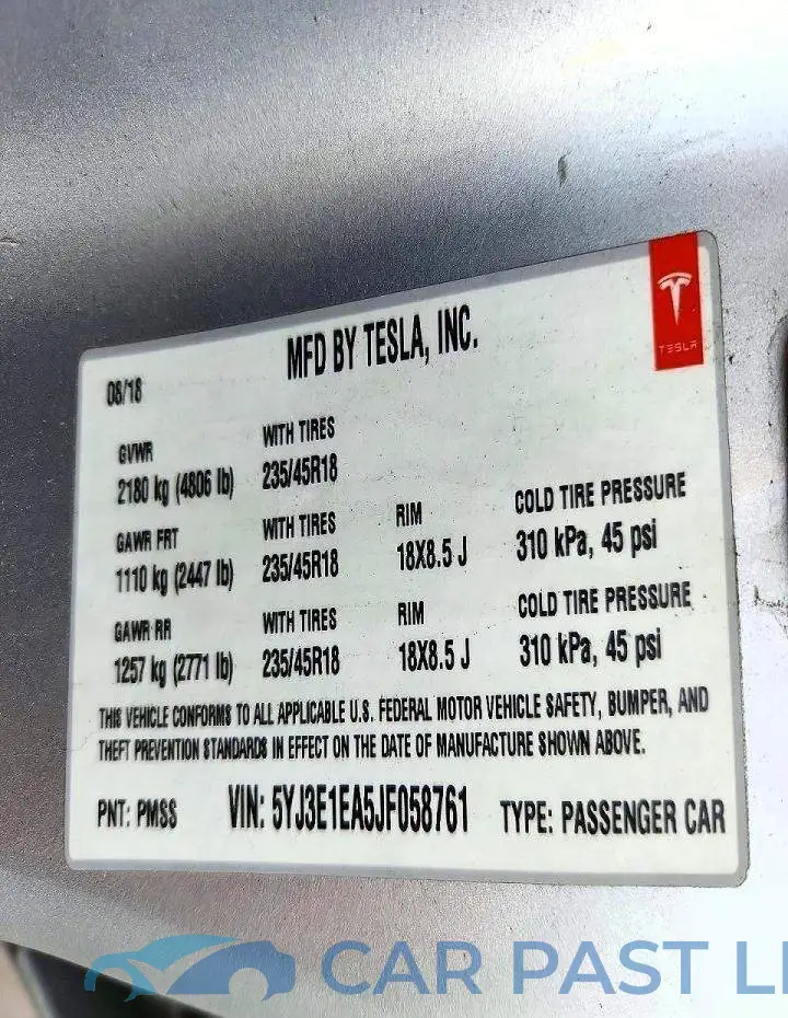 5YJ3E1EA5JF058761# 12