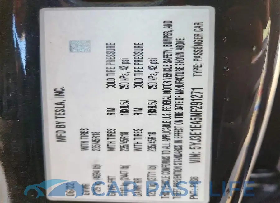 5YJ3E1EA5NF291271# 12