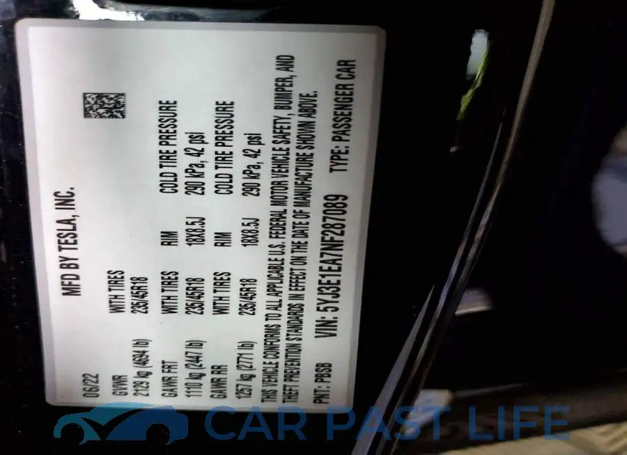 5YJ3E1EA7NF287089# 12