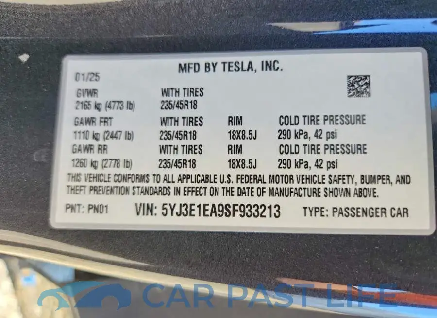 5YJ3E1EA9SF933213# 12