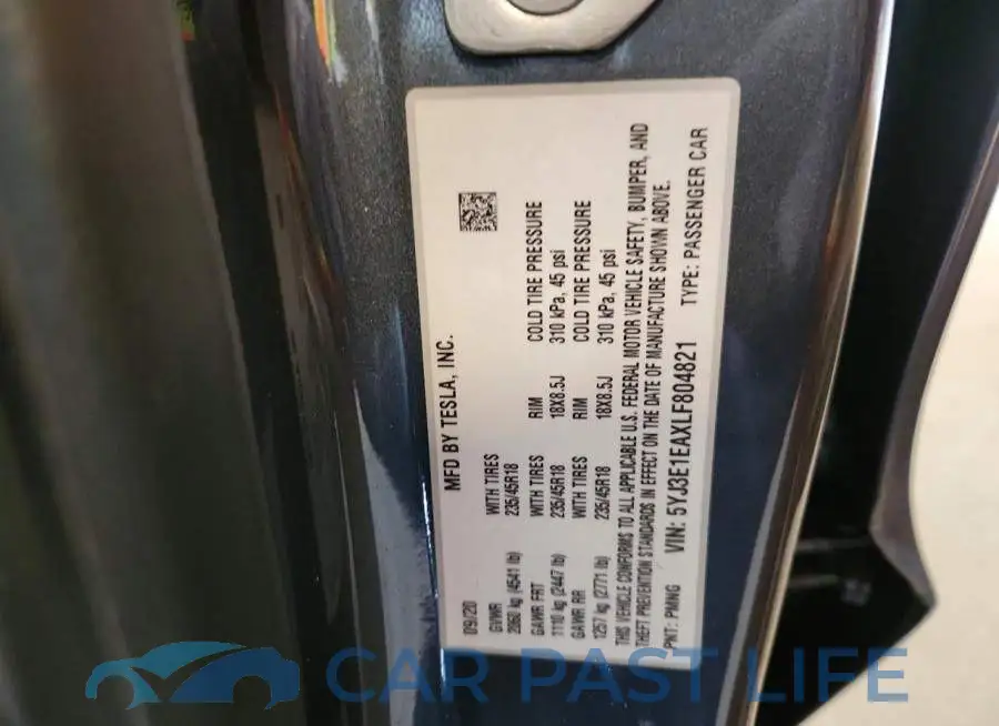 5YJ3E1EAXLF804821# 12