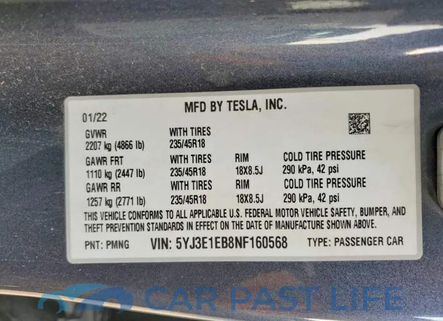 5YJ3E1EB8NF160568# 12