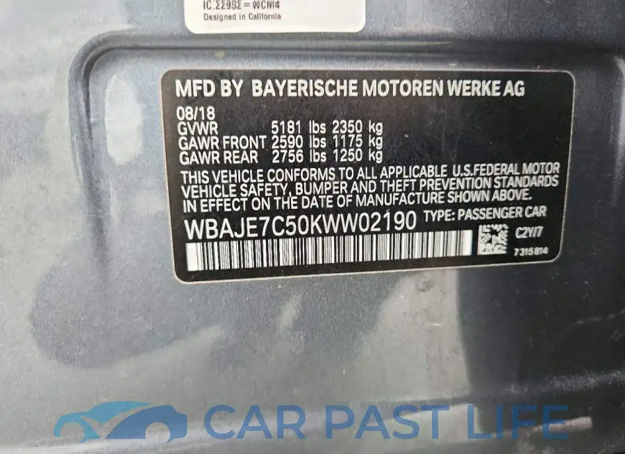 WBAJE7C50KWW02190# 13