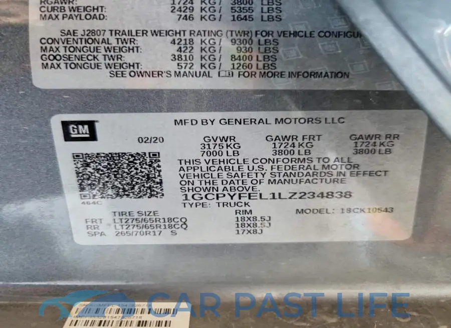 1GCPYFEL1LZ234838# 12