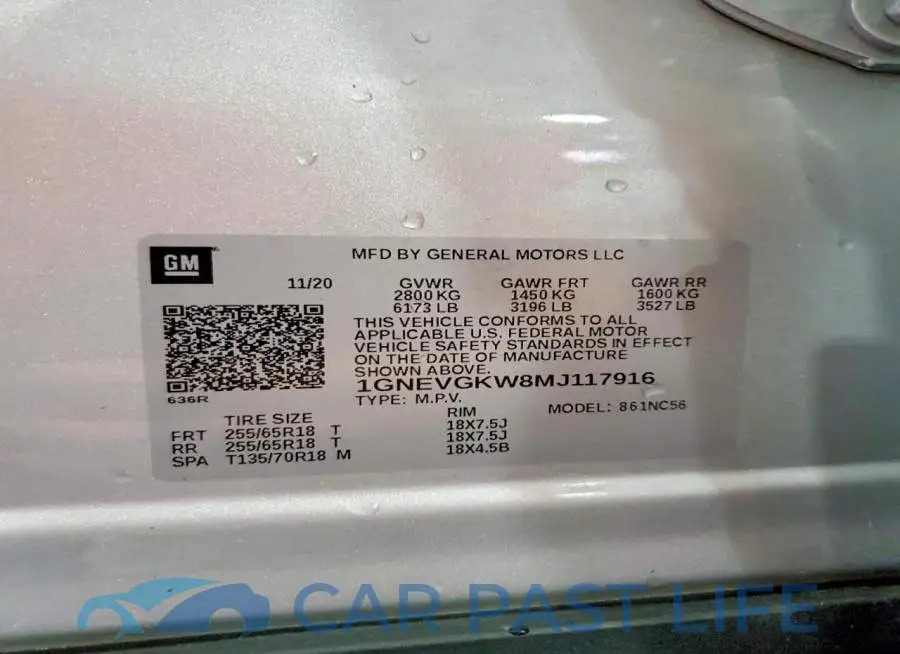 1GNEVGKW8MJ117916# 13
