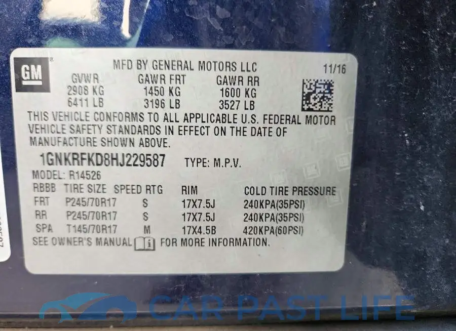 1GNKRFKD8HJ229587# 12