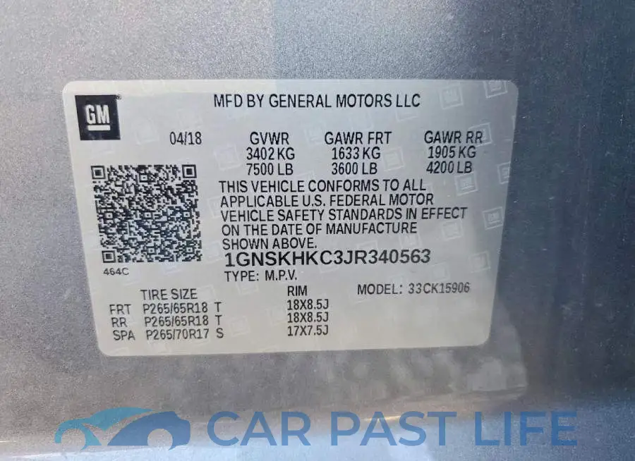 1GNSKHKC3JR340563# 14