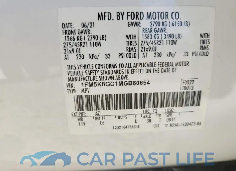 1FM5K8GC1MGB60654# 13