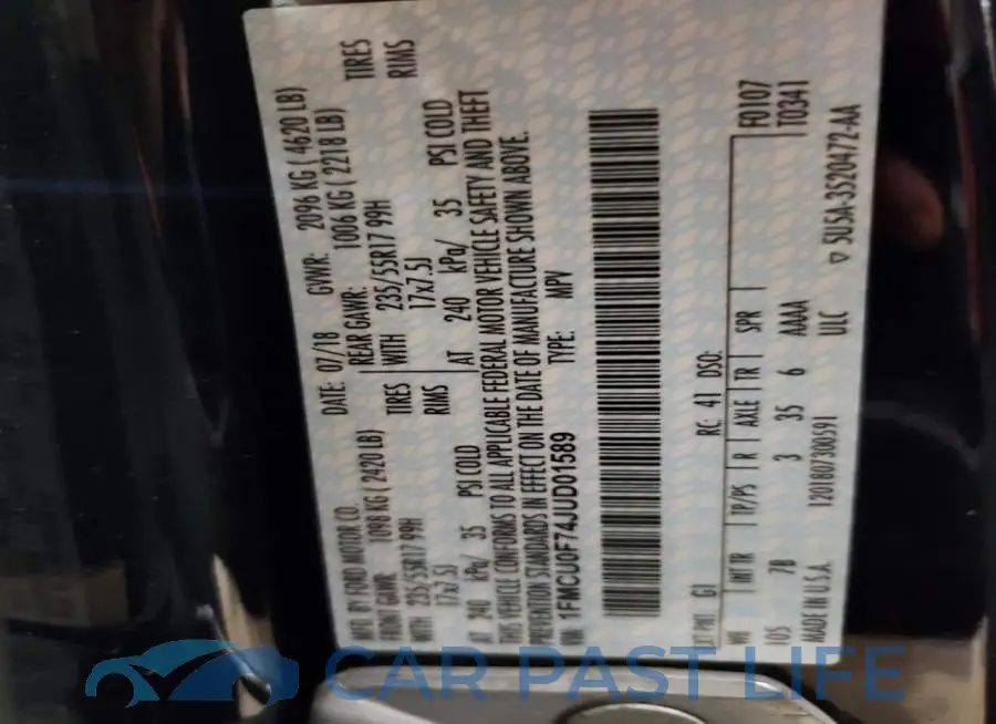 1FMCU0F74JUD01589# 12