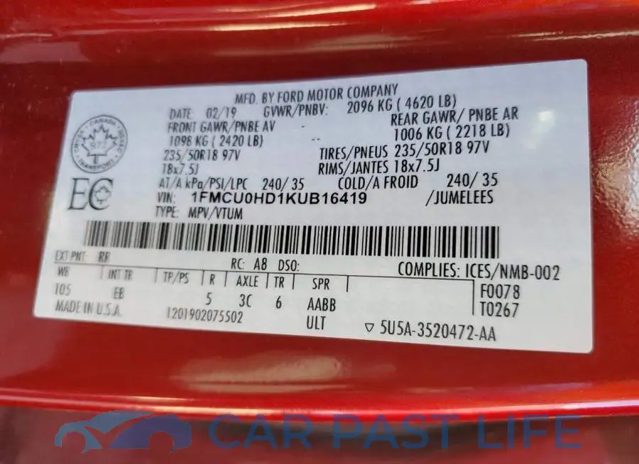 1FMCU0HD1KUB16419# 13