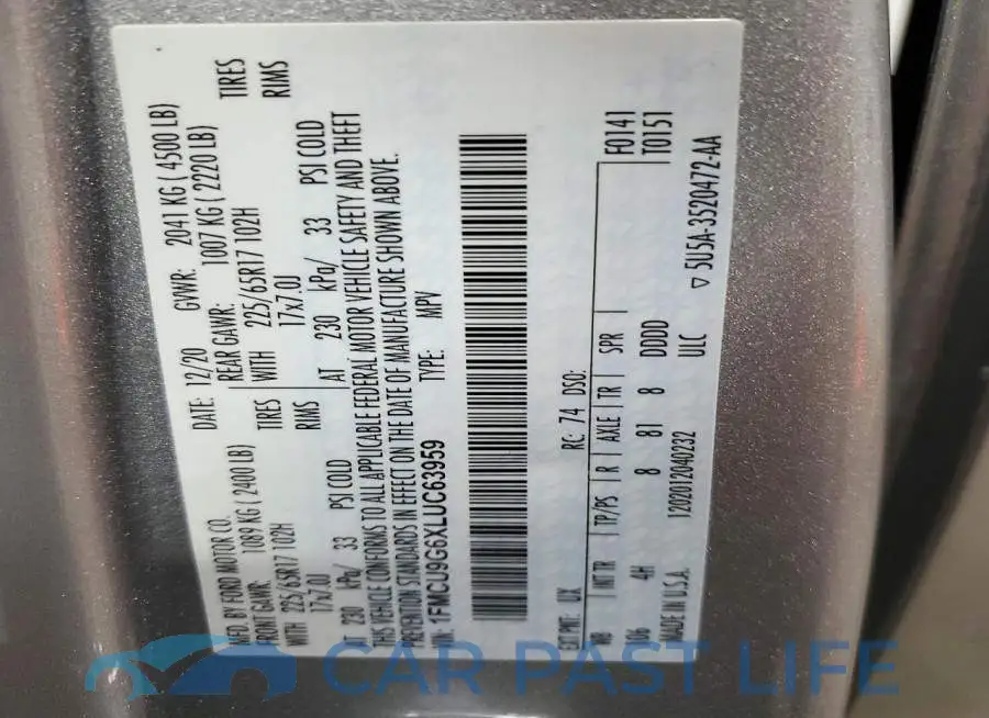1FMCU9G6XLUC63959# 13