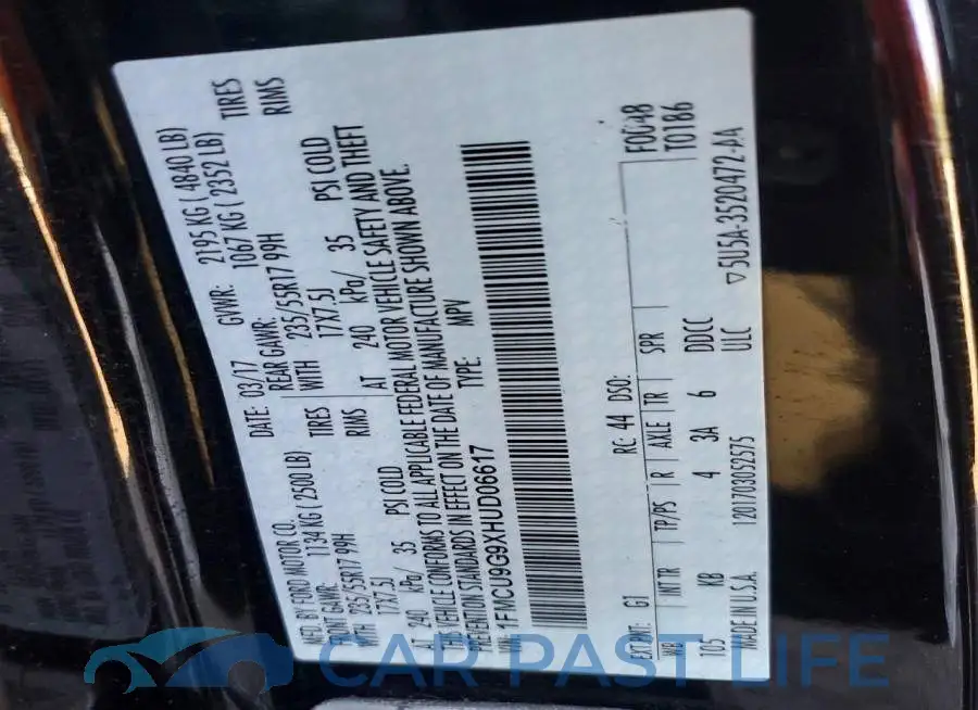 1FMCU9G9XHUD06617# 14