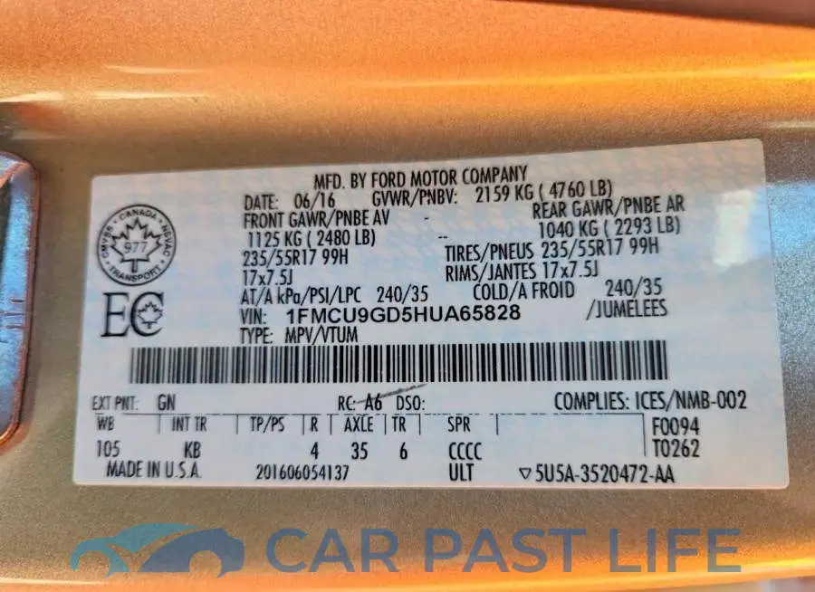 1FMCU9GD5HUA65828# 13