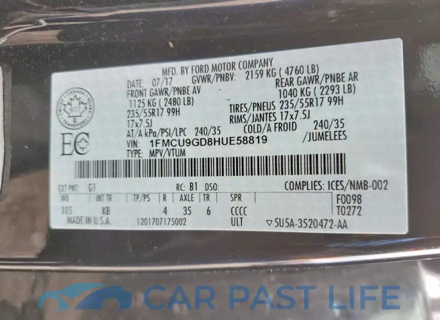 1FMCU9GD8HUE58819# 13