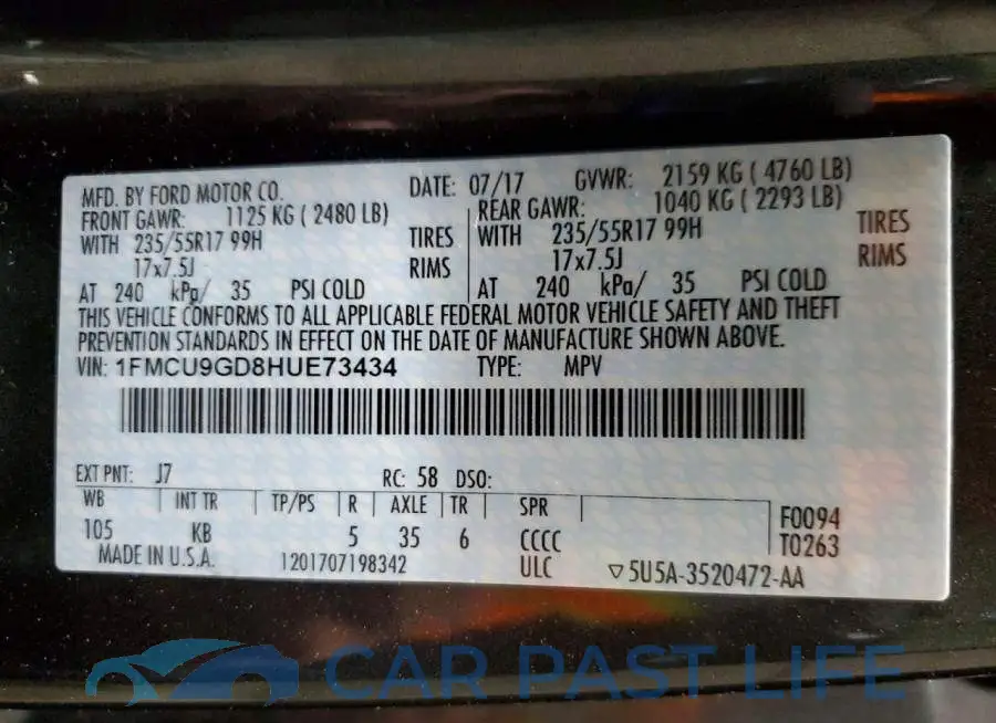 1FMCU9GD8HUE73434# 13