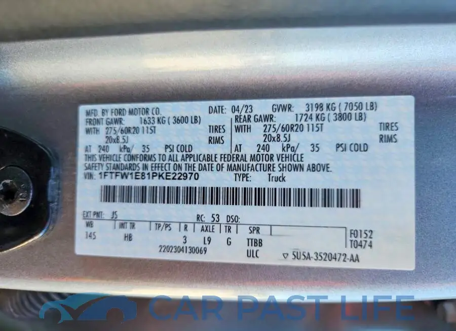 1FTFW1E81PKE22970# 12