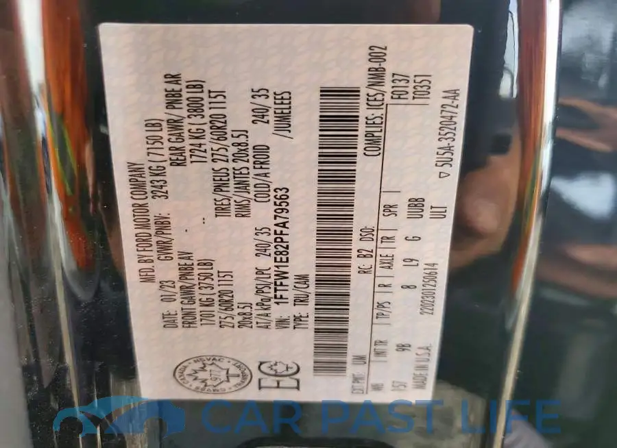 1FTFW1E82PFA79563# 12