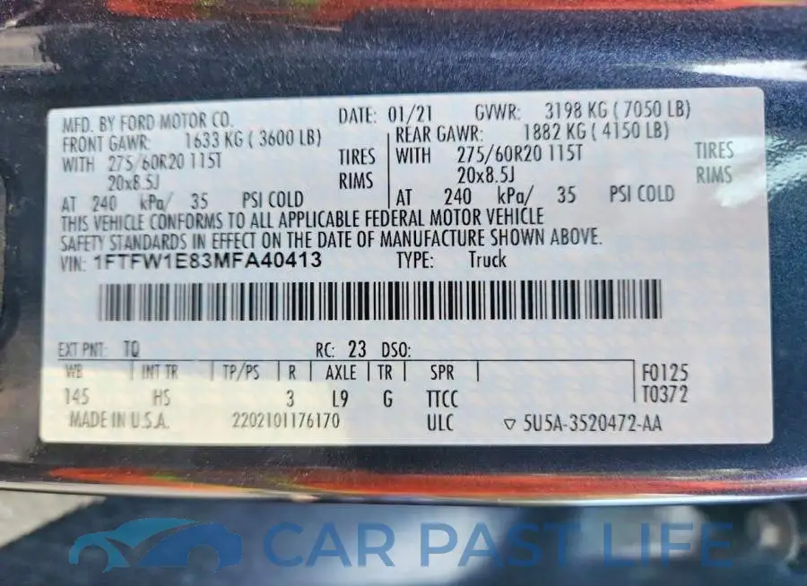 1FTFW1E83MFA40413# 12