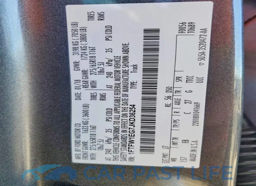 1FTFW1EG7JKD36254# 12