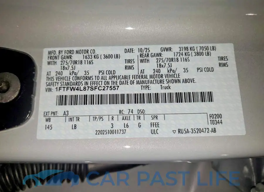 1FTFW4L87SFC27557# 12