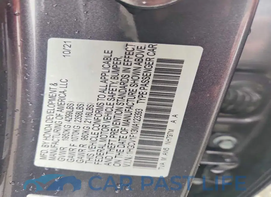 1HGCV1F13MA123393# 12