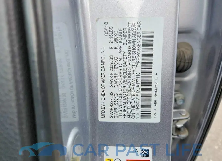 1HGCV1F1XJA177110# 12