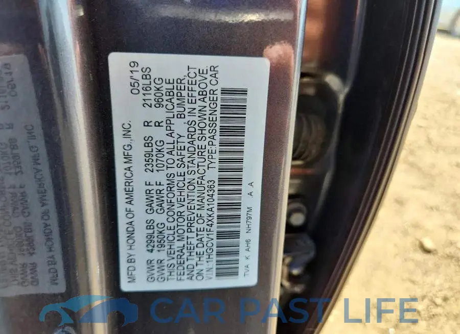 1HGCV1F4XKA104363# 12