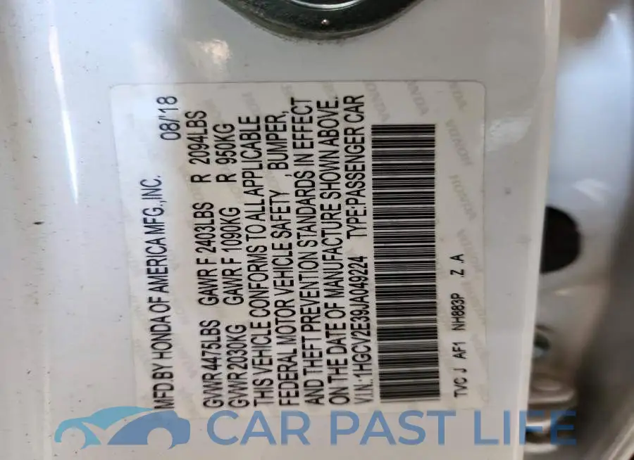1HGCV2E39JA049224# 12