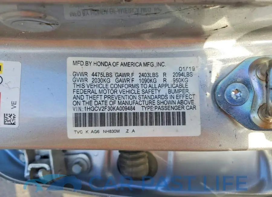 1HGCV2F30KA009484# 12