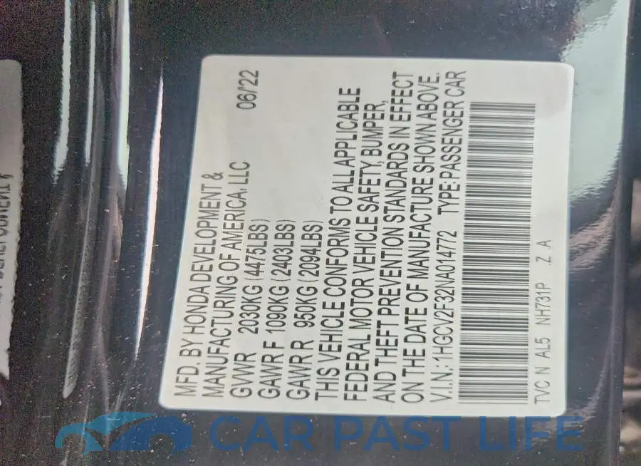 1HGCV2F32NA014772# 12