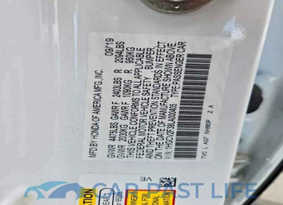 1HGCV2F38LA000405# 12