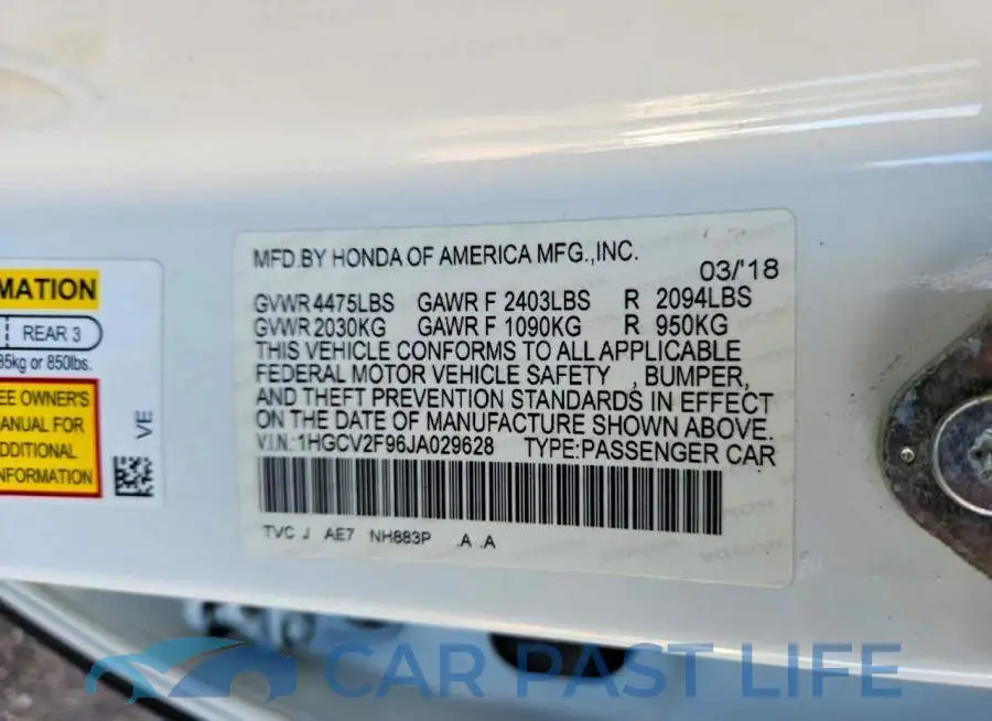 1HGCV2F96JA029628# 12